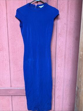 H&M Royal Blue Cap-Sleeve Fitted Midi Dress